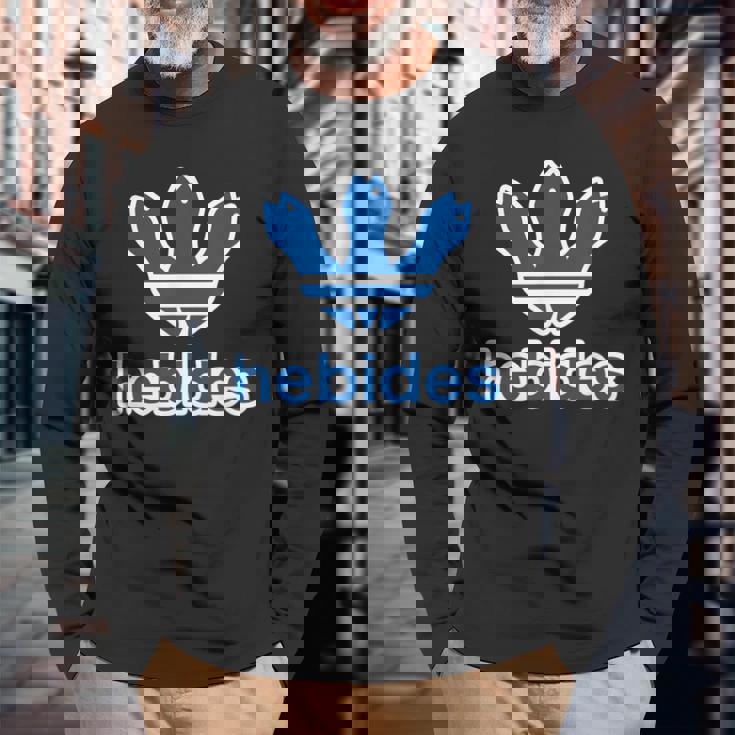 ヘビデス Hebides《ブルー 青》巳年 蛇年 へび【ブランド ロゴ パロディ】2025 干支 十二支 面白い 長袖Tシャツ 高齢者への贈り物