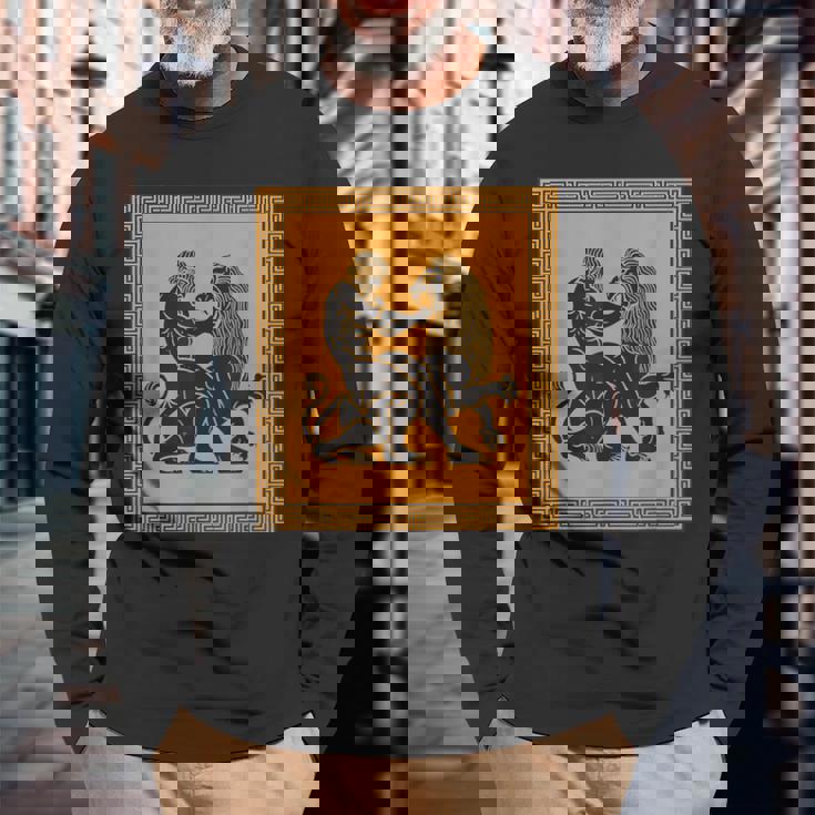 ヘラクレスライオン ギリシャ神話 古代神話 歴史アート 長袖Tシャツ 高齢者への贈り物