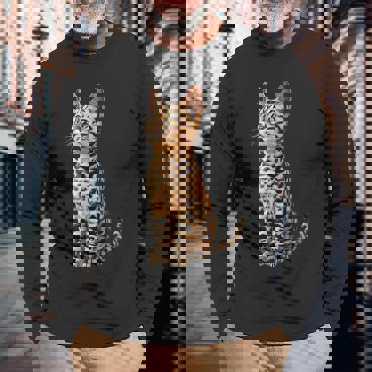 ベンガル猫 レオパード猫 レオパデット かわいいベンガル猫 長袖Tシャツ 高齢者への贈り物