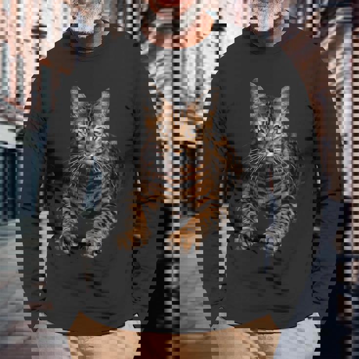 ベンガル猫 長袖Tシャツ 高齢者への贈り物