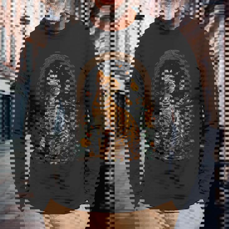 ベンガル猫の花 長袖Tシャツ 高齢者への贈り物