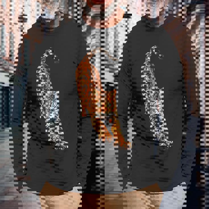 ベンガル猫ストレッチ 長袖Tシャツ 高齢者への贈り物