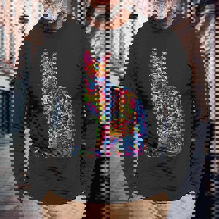 ベンガル猫ポップアート 長袖Tシャツ 高齢者への贈り物