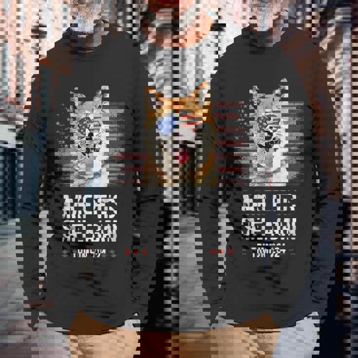 ペットを再び安全に 秋田犬 トランプ 2024 長袖Tシャツ 高齢者への贈り物