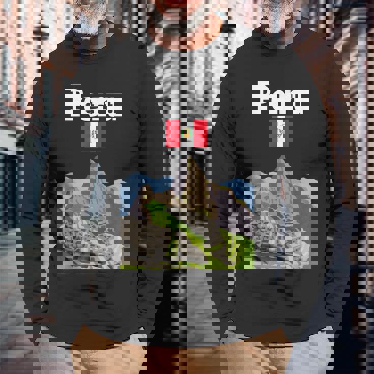 ペルー お土産 インカ マチュピチュ ペルー国旗 アンデス山脈 長袖Tシャツ 高齢者への贈り物