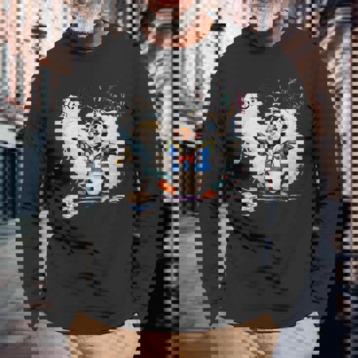 ペンギン 水兵 セーラー襟 錨マーク リボン 可愛い 赤 青 黄色 ピンク 水色 長袖Tシャツ 高齢者への贈り物