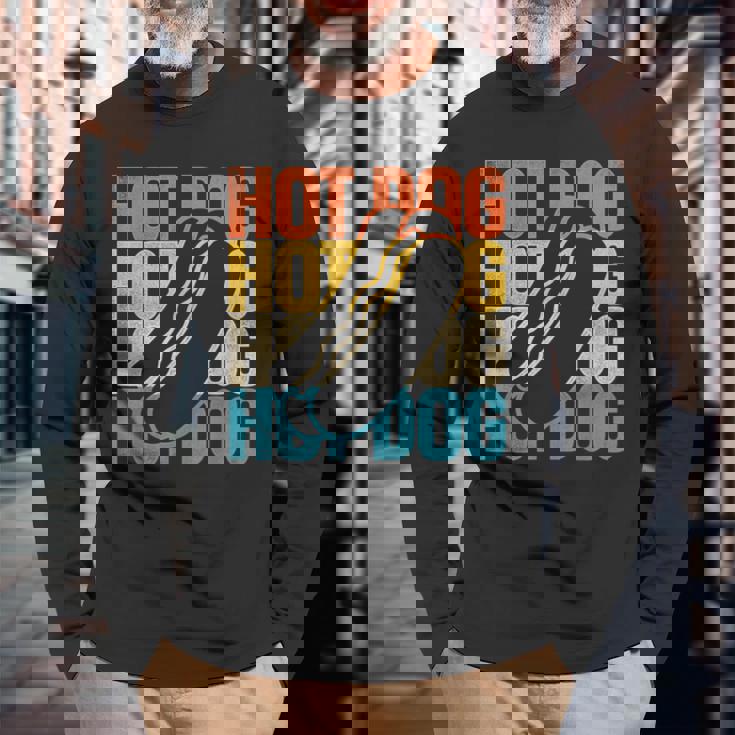 ホットドッグ 大人用 レトロ ヴィンテージ ホットドッグ 長袖Tシャツ 高齢者への贈り物