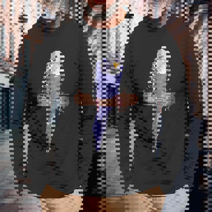 ホワイトパープルセキセイインコエキゾチックペットアニマルモチーフ鳥 長袖Tシャツ 高齢者への贈り物