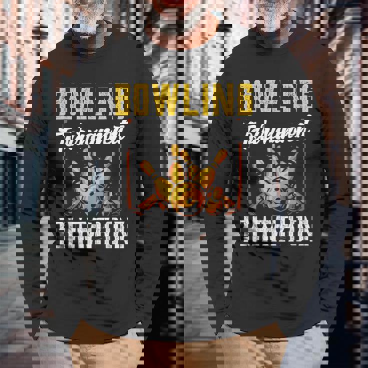 ボウリング大会優勝 クルー ボウリング チーム ホビー ボウラー 長袖Tシャツ 高齢者への贈り物