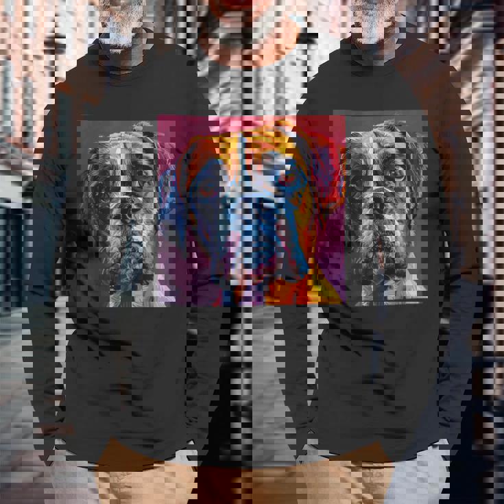 ボクサー 犬 カラフル イラスト グラフィック 長袖Tシャツ 高齢者への贈り物