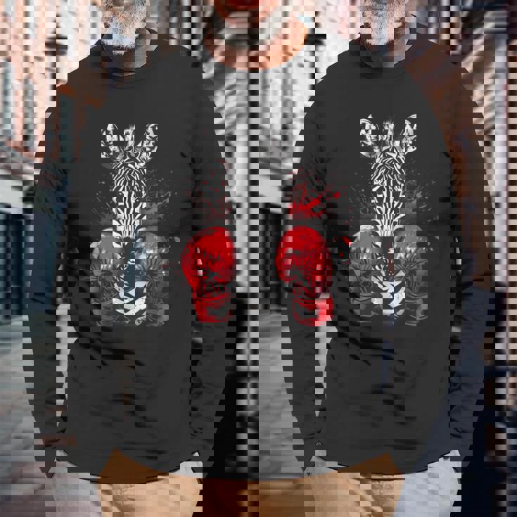 ボクシング ゼブラ ボクシンググローブ キックボクシング おもしろボクサー 長袖Tシャツ 高齢者への贈り物