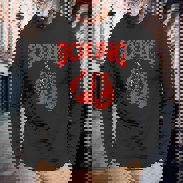 ボクシンググローブ ヴィンテージ ボクシング 長袖Tシャツ 高齢者への贈り物