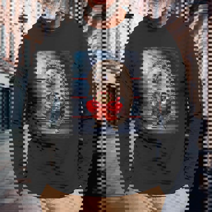 ボクシングチャンピオン ハリネズミファイター 長袖Tシャツ 高齢者への贈り物