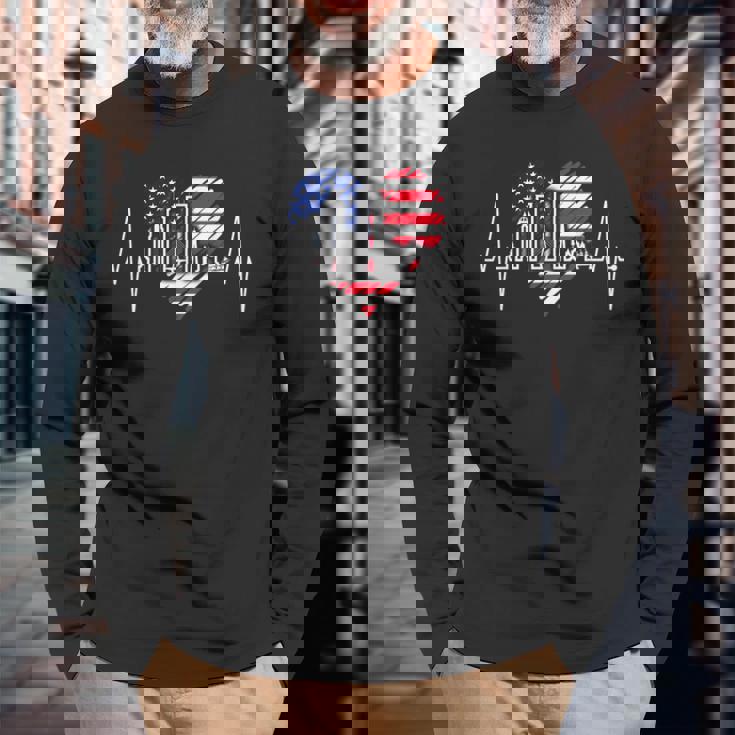 ボストン・スカイライン ハートビートusa ハートパルス I Love Boston 長袖Tシャツ 高齢者への贈り物