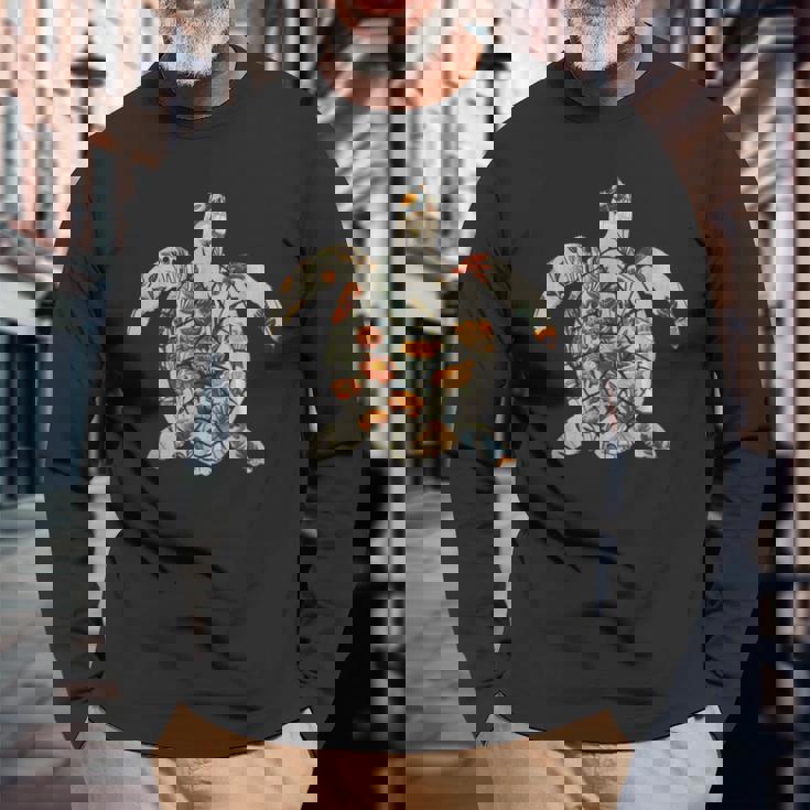 ボタニカル・シルエット・マッシュルーム オーシャニック・コタジェコア ウミガメ 長袖Tシャツ 高齢者への贈り物