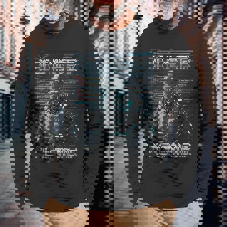 ボットマスタープログラマーaiロボット 長袖Tシャツ 高齢者への贈り物