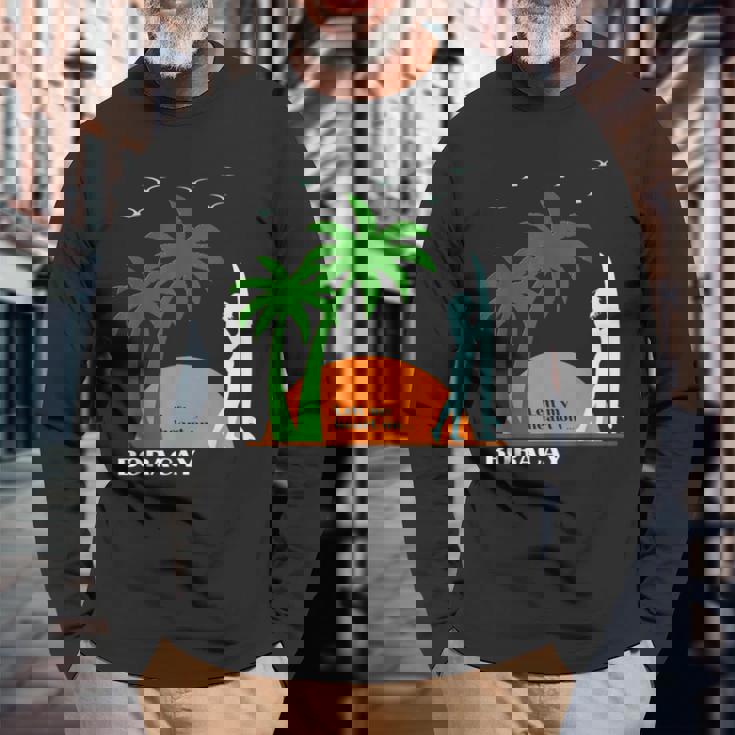 ボラカイ島 ヤシの木 サーフボード 日没 フィリピン ビーチ サーファーガール 東南アジア 島 贈り物 海 お土産 セブ 長袖Tシャツ 高齢者への贈り物