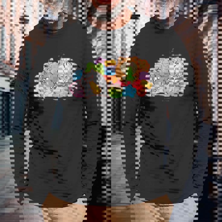 ボンレス犬とボンレス猫 カラフルスナック 長袖Tシャツ 高齢者への贈り物