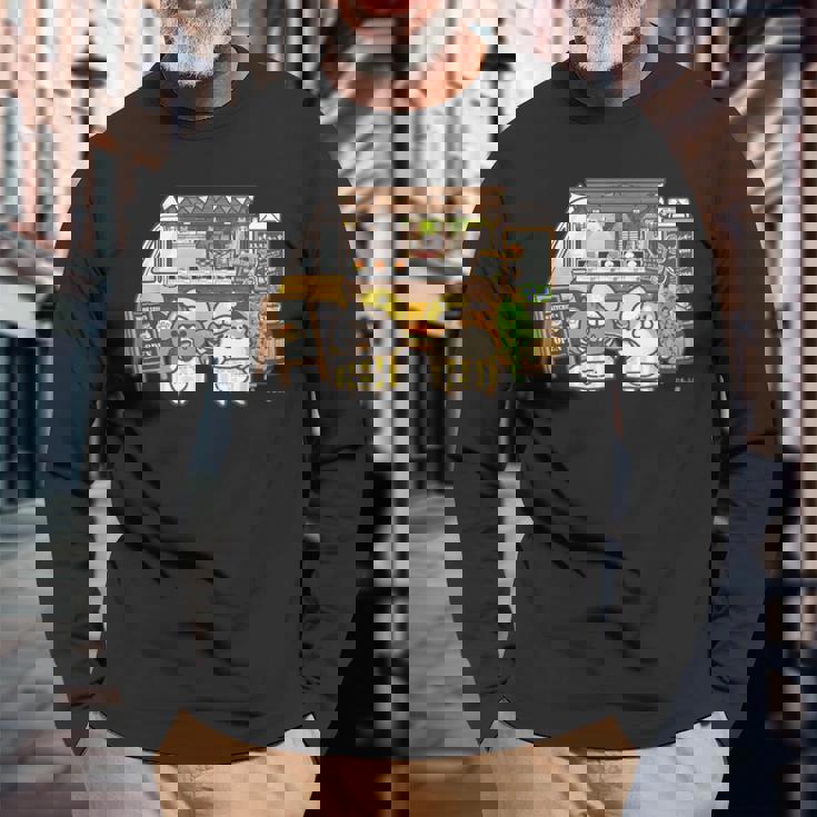 ボンレス犬とボンレス猫 キッチンカー ダークカラー 長袖Tシャツ 高齢者への贈り物