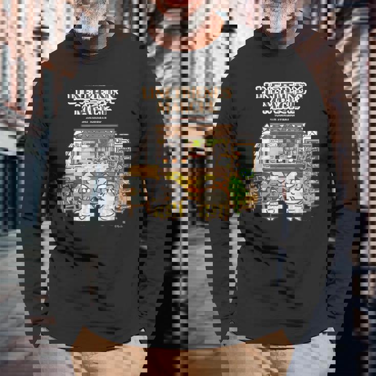 ボンレス犬とボンレス猫 キッチンカーロゴ付 ダークカラー 長袖Tシャツ 高齢者への贈り物