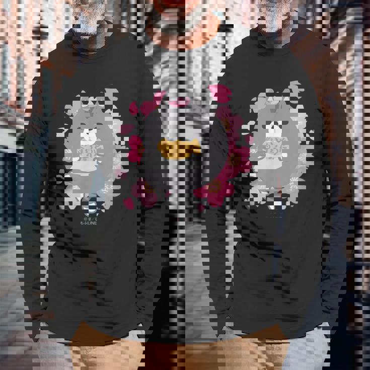 ボンレス犬とボンレス猫 桜 ボンレス猫 長袖Tシャツ 高齢者への贈り物