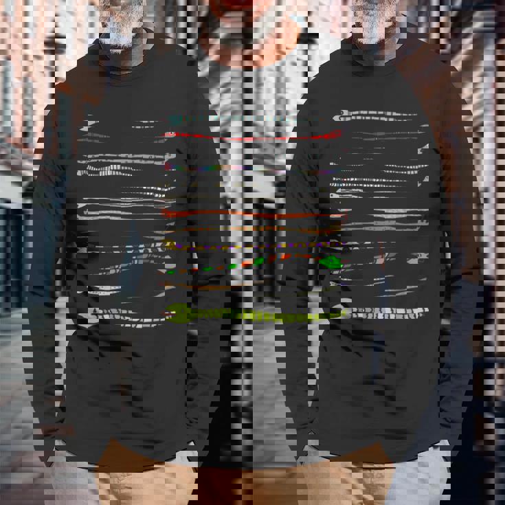 ボーダー カラフル Pop 爬虫類 かわいい オリジナル ヘビ柄 手描き フロント ボーダー イラスト おもしろ 長袖Tシャツ 高齢者への贈り物