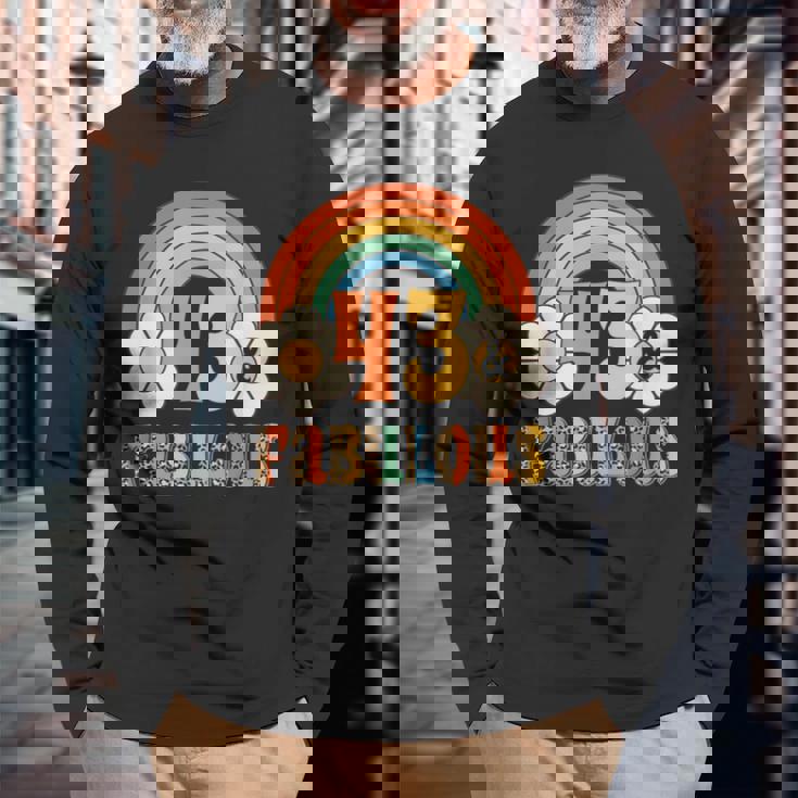 ボーホー レオパード レインボー 43 & ファビュラス ヴィンテージ 43歳の誕生日 長袖Tシャツ 高齢者への贈り物