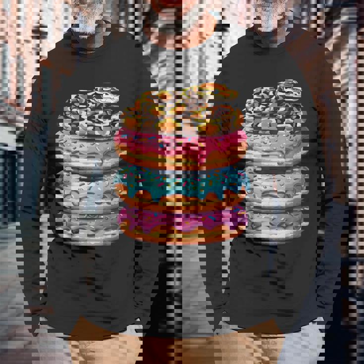 ボール パイソン ドーナツ好き 面白い 長袖Tシャツ 高齢者への贈り物