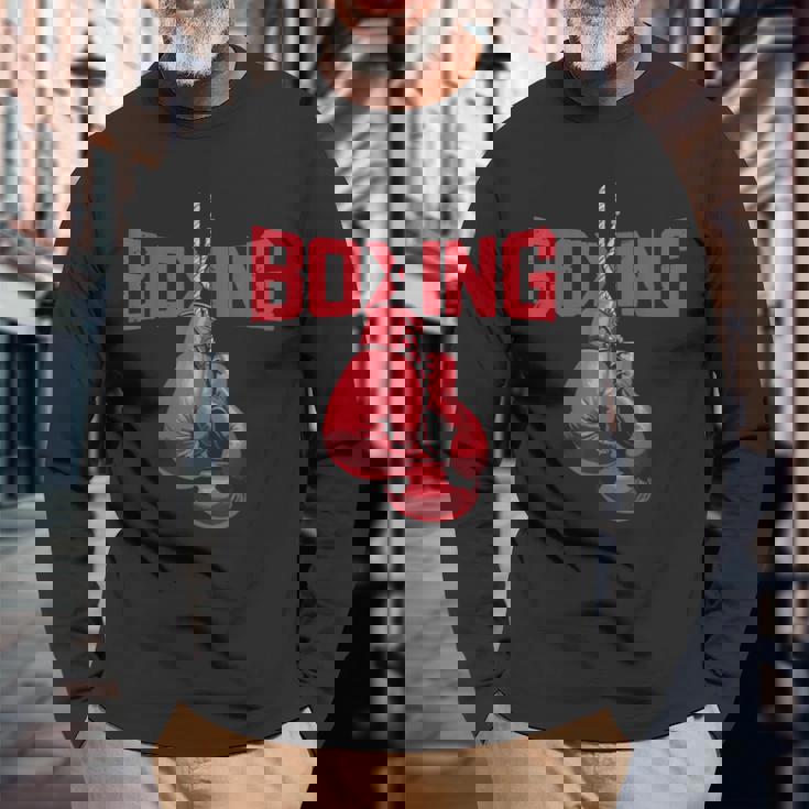 ボールド ボクシンググローブ キックボクシング ボクシング愛好家 ボクサー 長袖Tシャツ 高齢者への贈り物