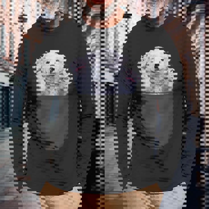 ポケット 北極熊 クマ 長袖Tシャツ 高齢者への贈り物