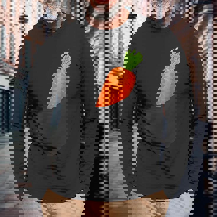 ポケットに入ったニンジン野菜、胸に面白いフルーツニンジン。 長袖Tシャツ 高齢者への贈り物