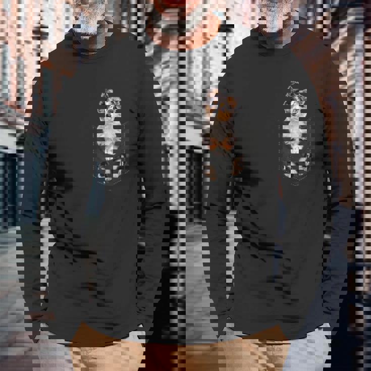 ポケットに入った面白いシェットランドシープドッグ シェルティー愛好家に 長袖Tシャツ 高齢者への贈り物