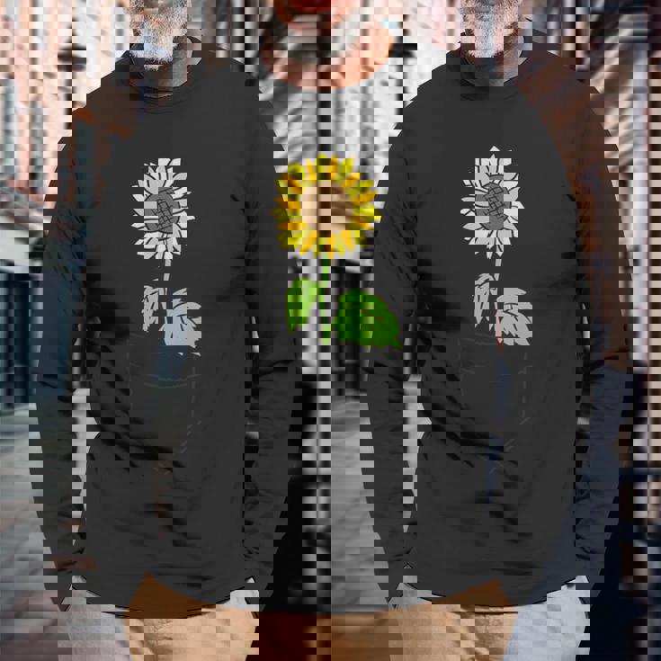 ポケットの中のひまわり ひまわり 長袖Tシャツ 高齢者への贈り物