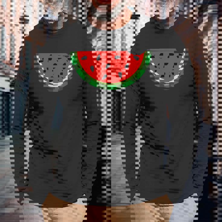 ポケットの中のスイカ かわいいポケットスイカ 長袖Tシャツ 高齢者への贈り物