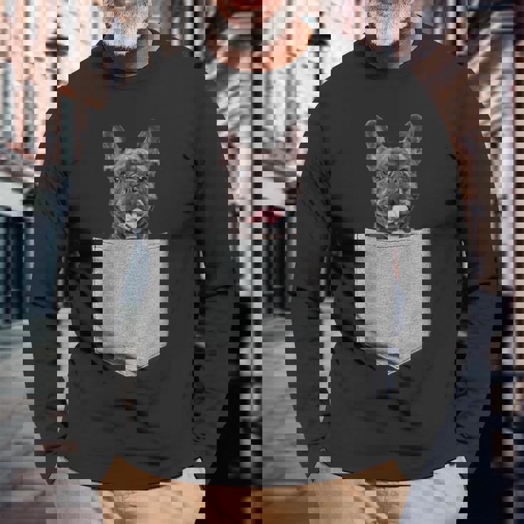 ポケットの中のフレンチブルドッグかわいいフレンチブルドッグオーナーギフト 長袖Tシャツ 高齢者への贈り物