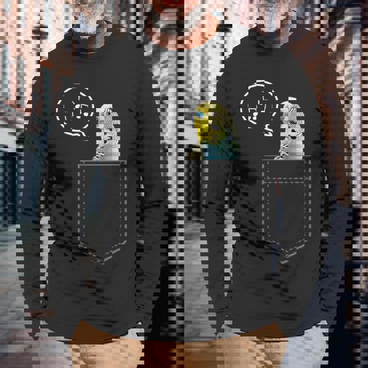 ポケットインコのセキセイインコ 面白くてかわいいセキセイインコ 鳥の飼い主 長袖Tシャツ 高齢者への贈り物