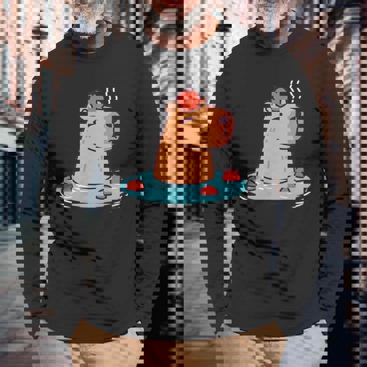 ポケットカピバラ 温泉に浸ける カピバラ 長袖Tシャツ 高齢者への贈り物