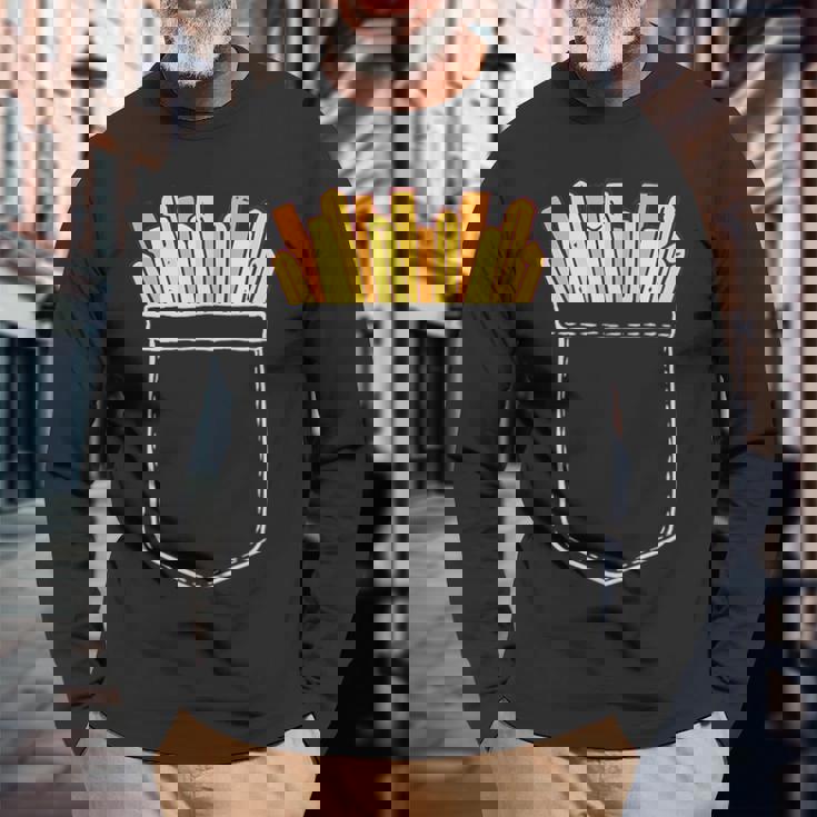 ポテト ポケット ポケットにポテト フライドポテト おもしろ ポテト好き 長袖Tシャツ 高齢者への贈り物