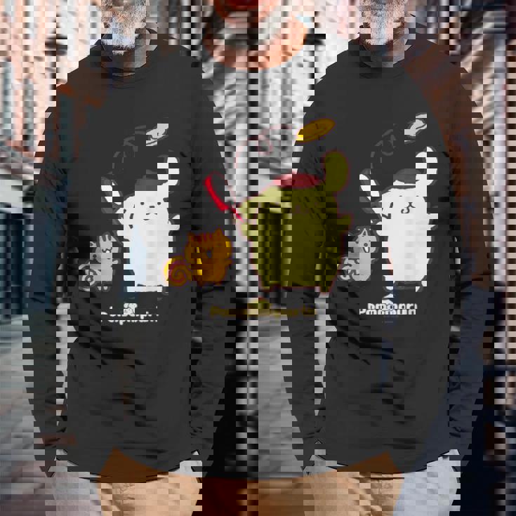 ポムポムプリン＆ベーグル 長袖Tシャツ 高齢者への贈り物