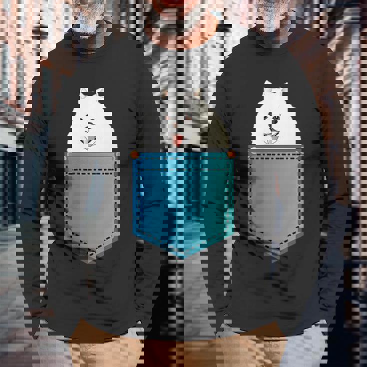 ポメラニアン 犬 胸ポケット ドイツ スピッツ 長袖Tシャツ 高齢者への贈り物