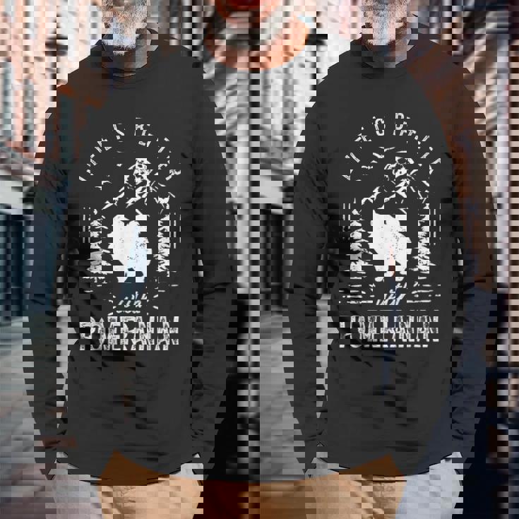 ポメラニアンライフベターママパパ犬 長袖Tシャツ 高齢者への贈り物