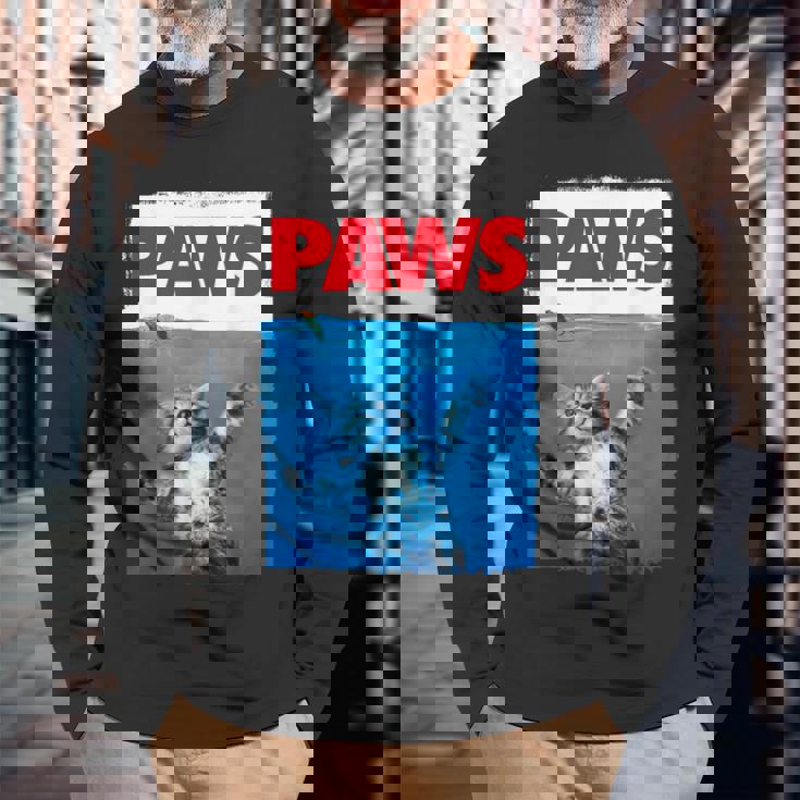 ポーズ（猫の足） かわいいパロディトップ 長袖Tシャツ 高齢者への贈り物