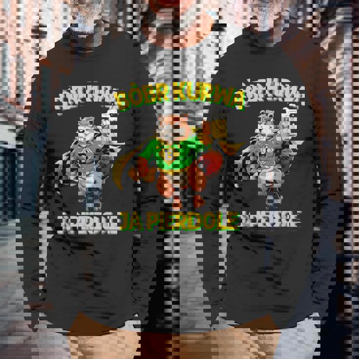 ポーランド製bober Meme Bóbr Bober Kurwa ポーランドビール はいpierdole 長袖Tシャツ 高齢者への贈り物