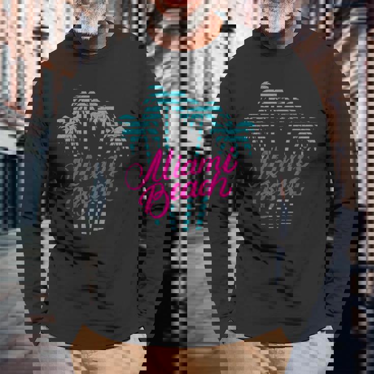 マイアミビーチのバケーションのお土産 80´Sマイアミビーチ 長袖Tシャツ 高齢者への贈り物