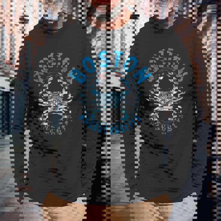 マサチューセッツ州ボストン ブルーカニのデザイン 長袖Tシャツ 高齢者への贈り物