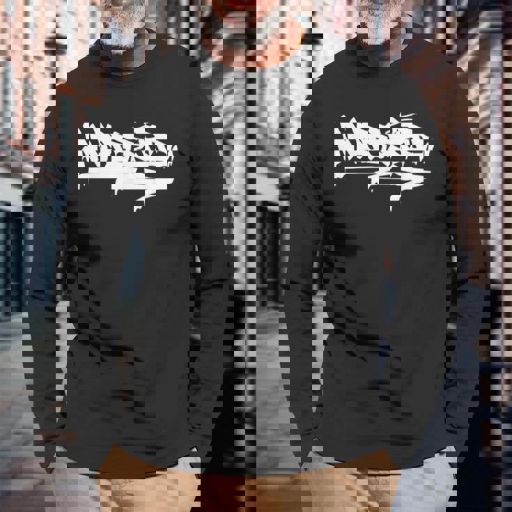 マドリードシティ グラフィティ ストリートアート ハンドスタイル スペイン ヒップホップ 長袖Tシャツ 高齢者への贈り物