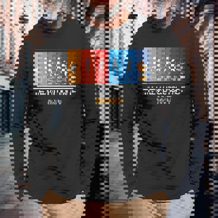 マネーの進化 ビットコイン Btc暗号通貨 長袖Tシャツ 高齢者への贈り物