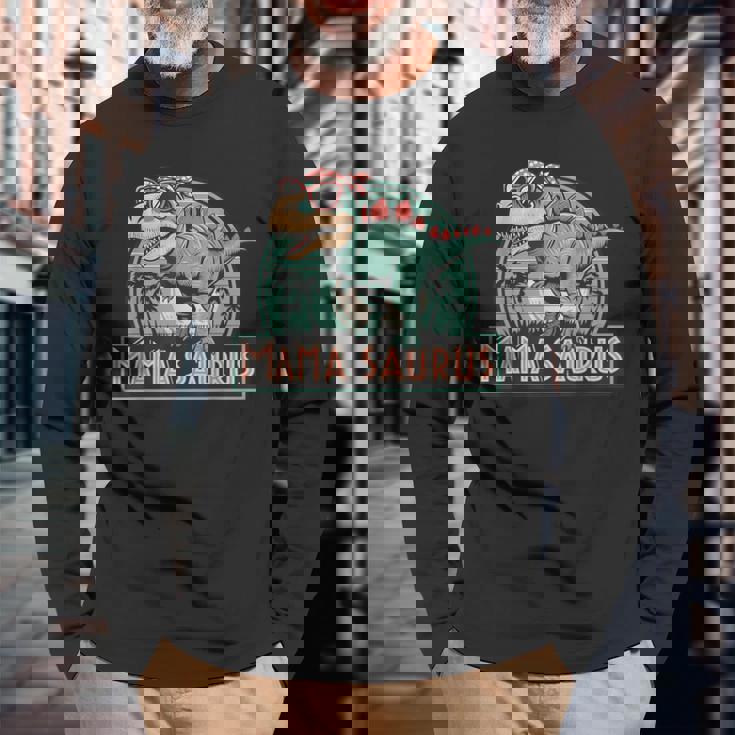 ママサウルス恐竜レトロママのレトロ面白い 長袖Tシャツ 高齢者への贈り物