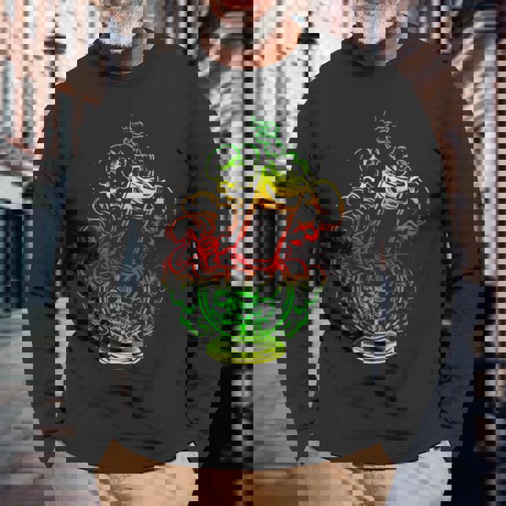 マリファナ スカル ボング 大麻 ウィード 420 ラスタ ギフト 長袖Tシャツ 高齢者への贈り物