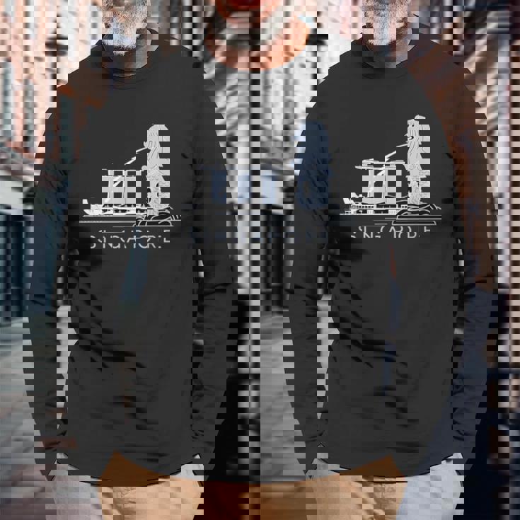 マリーナベイサンズ、マーライオンのスカイラインデザイン、象徴的なシンガポール 長袖Tシャツ 高齢者への贈り物